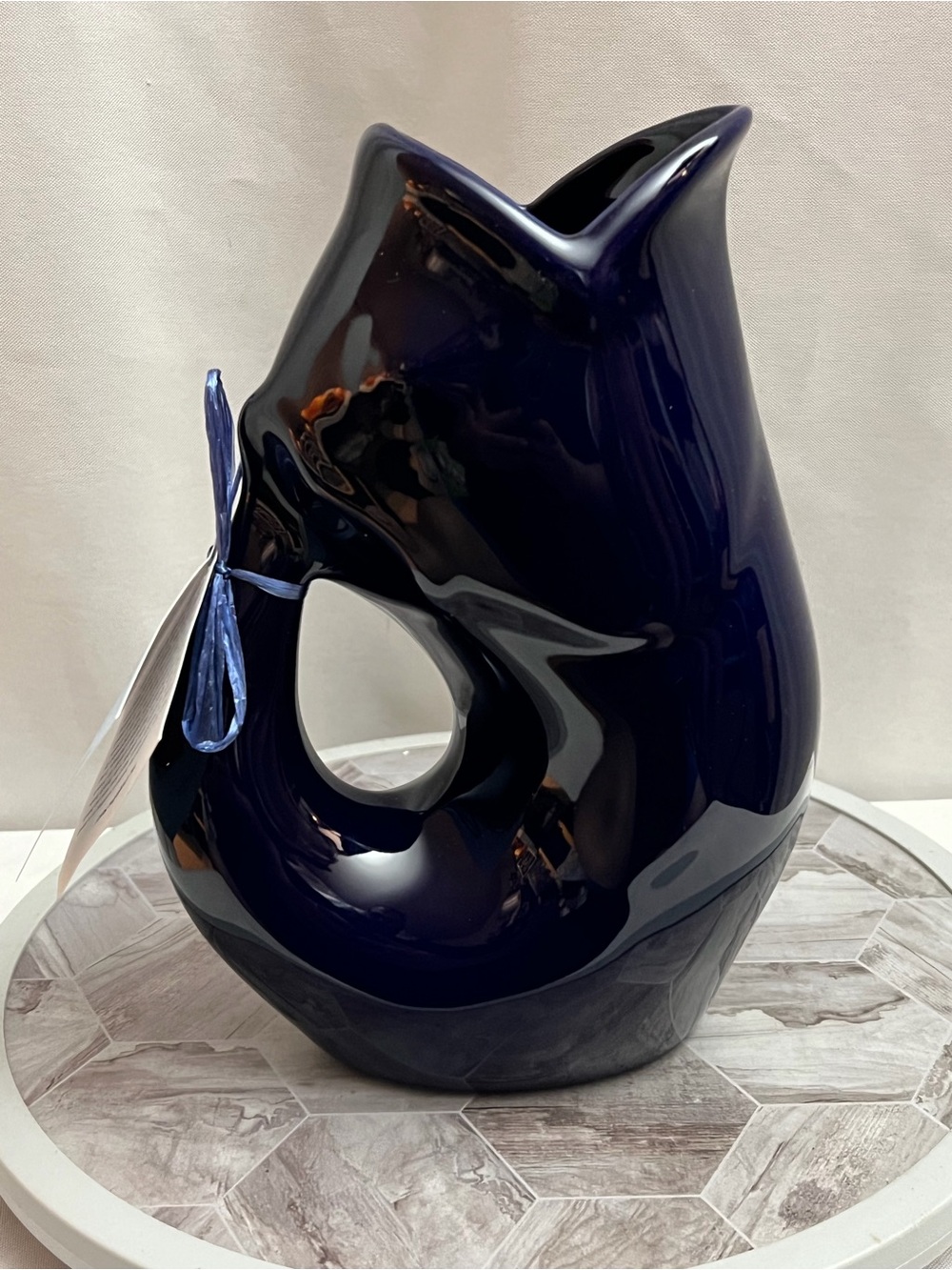 GurglePot Cobalt Blue Fish Pitcher Vase 42 Oz Ceramic Glug Jug Gurgling Pitcher